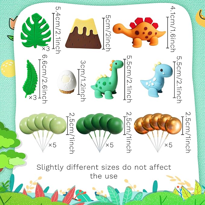 26 PCS Luxury Little Dinosaur Cake Decorations Dinosaur Cupcake