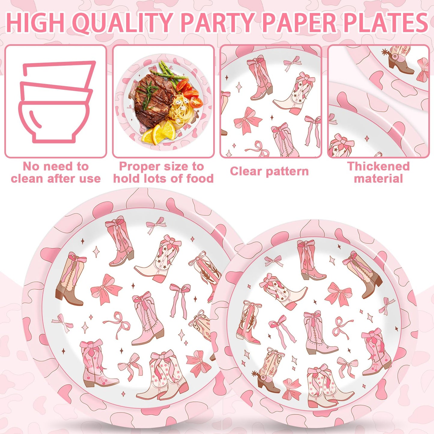96Pcs Coquette Bow Cowgirl Happy Birthday Party Supplies Western