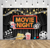 Movie Night Backdrop Fabric 10x6.5ft Cinema Popcorn Light Movie