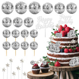 28 Pcs Disco Ball Cake Topper Retro 1970s Disco Ball Cupcake Toppers