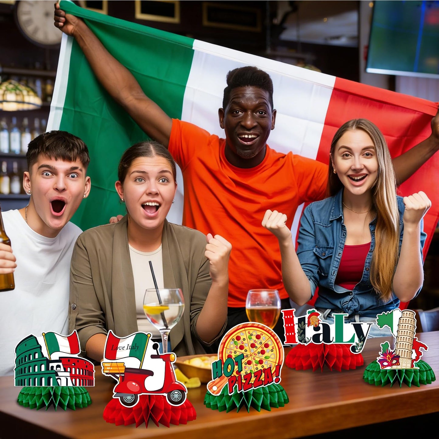 JULMELON 8 Pack Italian Themed Honeycomb Centerpieces Italian Table