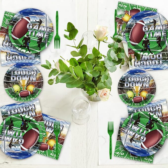 96 Pcs Football Party Paper Plate and Napkins Supplies Disposable