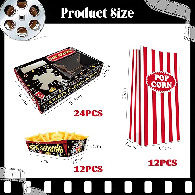 48PCS Movie Night Party Supplies 24 Snack Boxes 12 Food Trays 12