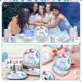 200 Pcs Mermaid Baby Shower Paper Plates Napkins Cups Under the Sea