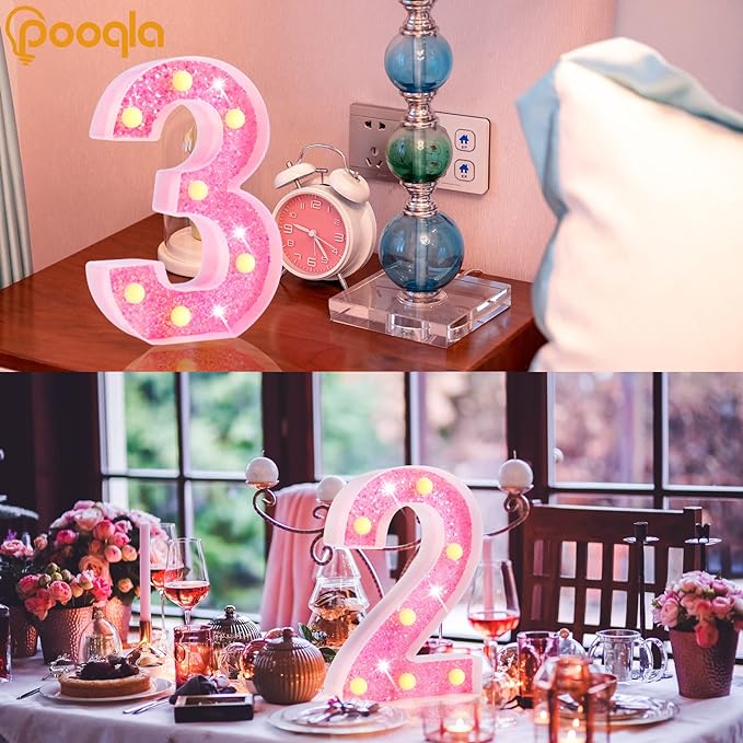Pooqla Marquee Numbers Lights, light up Numbers Battery Powered, Glitt