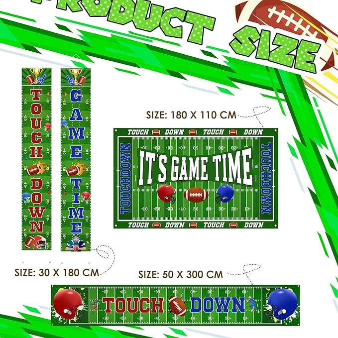 4 Pcs Football Backdrop Banner Decoration Football Party Supplies