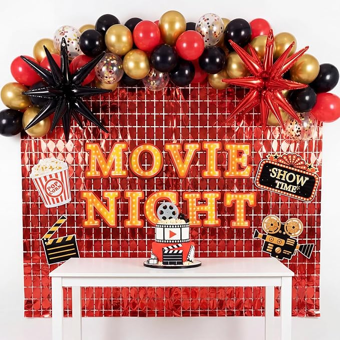 Movie Night Party Decorations Movies Themed Red Black Gold Balloon
