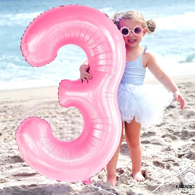 KatchOn, Large Pink Number 3 Balloon - 40 Inch | Mylar Foil Balloon