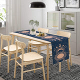 Moon Sun Table Runner, Mystical Blue Space Galaxy W13"x L60" Moon Sun