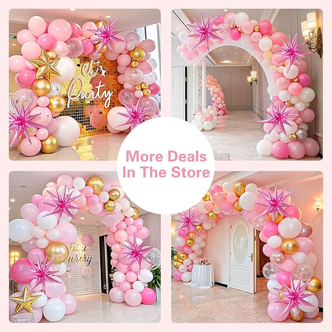 137Pcs Pink and Gold Balloons Garland Arch Kit with Stars - 5 10 12
