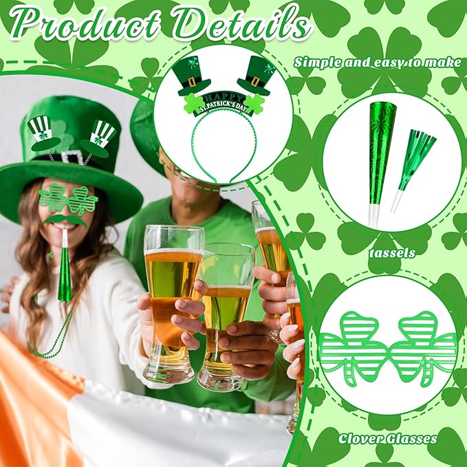 76 Pcs St Patrick's Day Party Favor Set Tattoo Stickers Necklaces