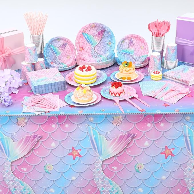 452 Pcs Mermaid Party Decorations Include Sea Mermaid Paper Plates