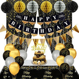 Black & Gold Party Decorations Happy Birthday Banner Balloons