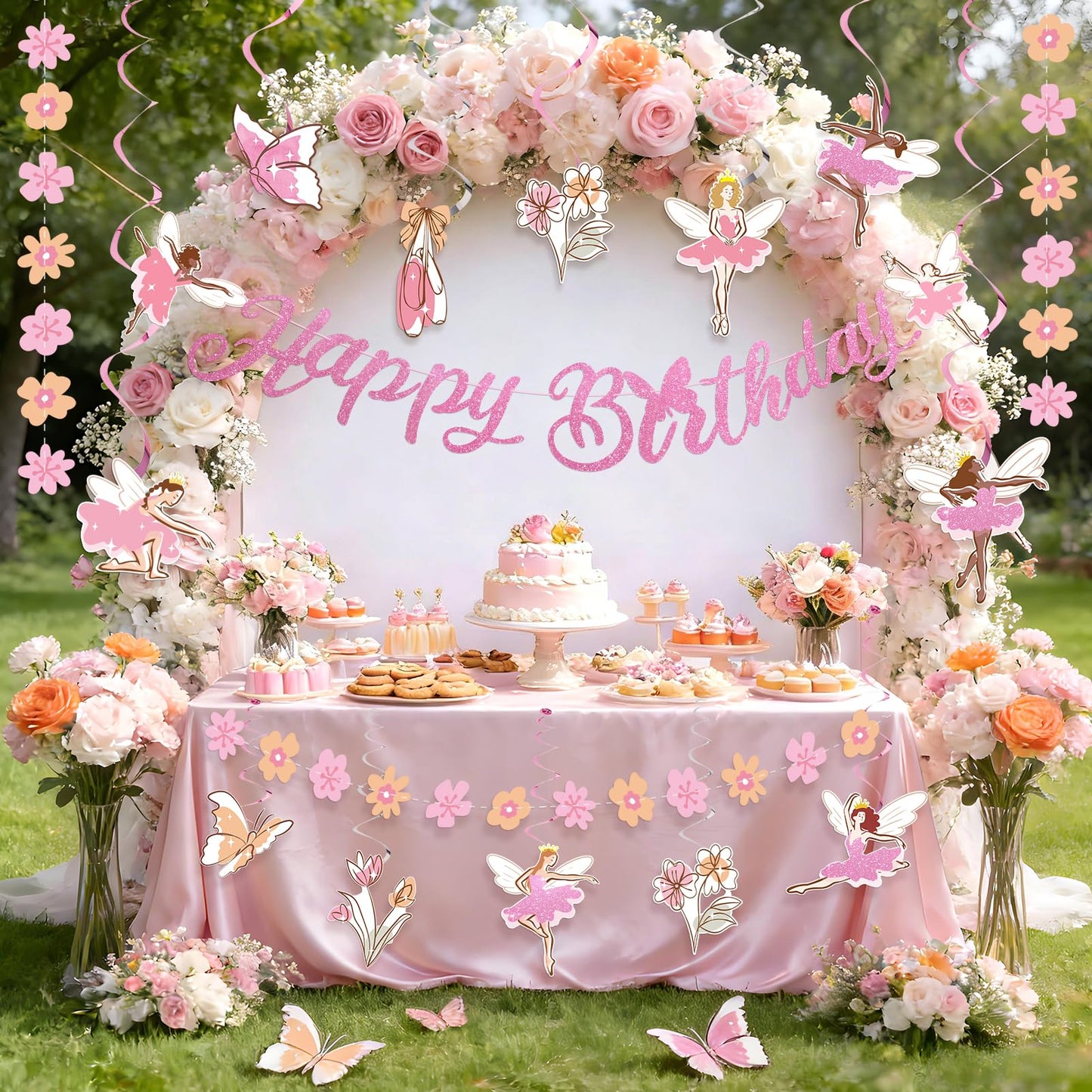 SUNBEAUTY Ballerina Birthday Party Decorations Pink Ballet Girls Happy
