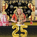 25th Birthday Decorations Men Women with 25th Birthday Banner Black