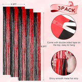 Voircoloria 3 Pack 3.3x8.2 Feet Red and Black Foil Fringe Backdrop