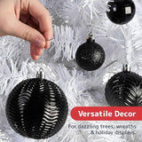 PREXTEX 36 Piece Christmas Ornaments Set - Black Shatterproof Balls