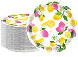 50PCS Lemon Party Supplies - 7" Lemon Plates with Blue Tiles & Yellow
