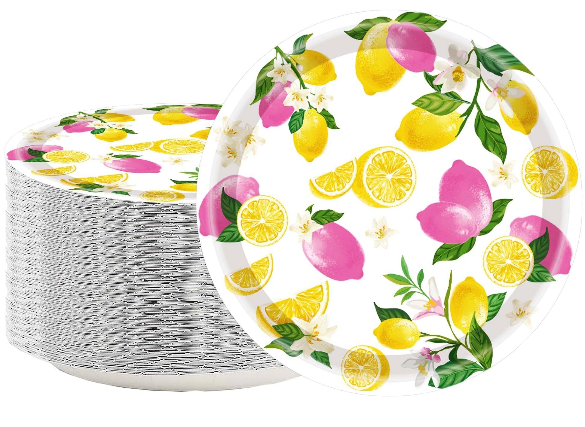 50PCS Lemon Party Supplies - 7" Lemon Plates with Blue Tiles & Yellow