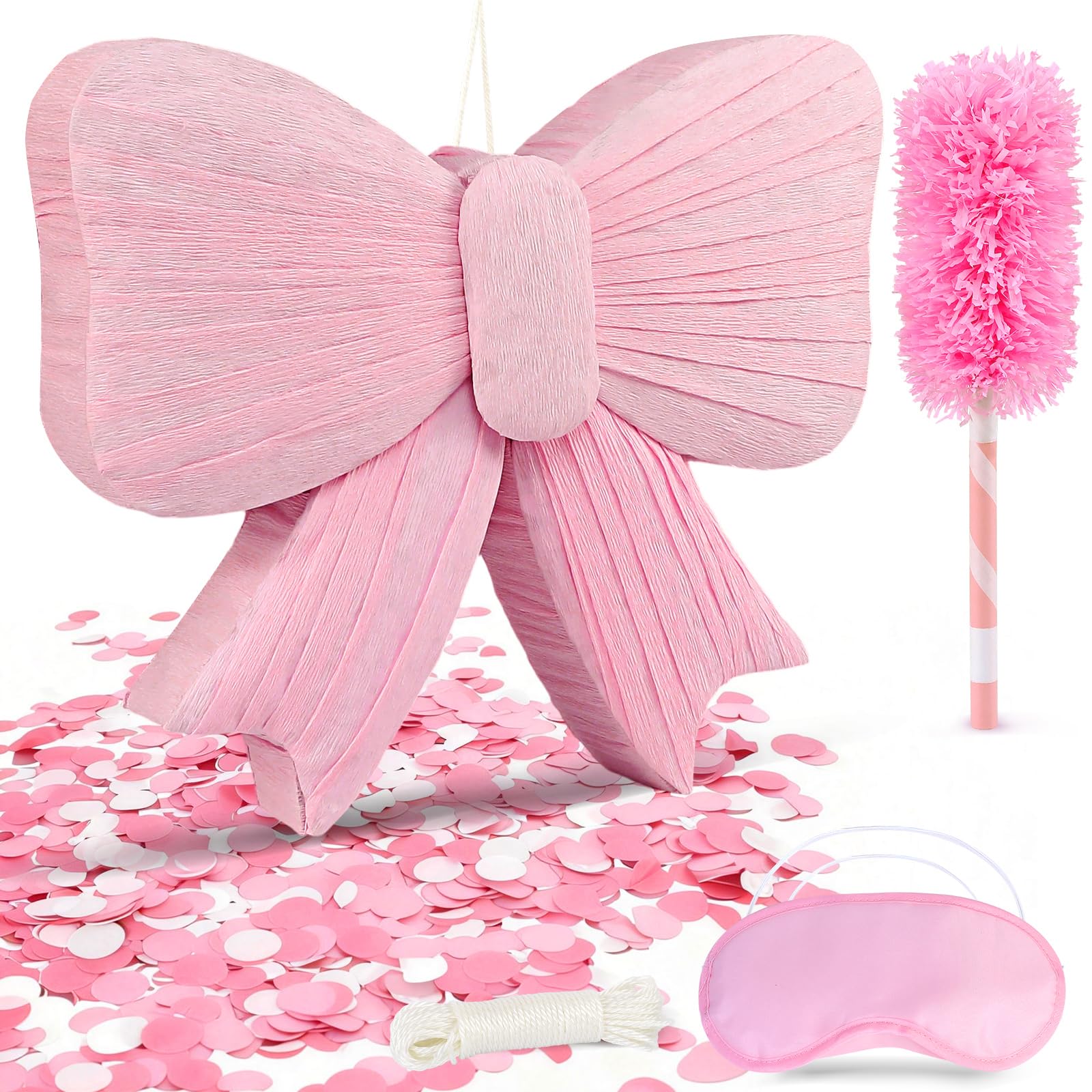 Pink Bow Pinata with Stick and Blindfold, Large Coquette Aesthetic