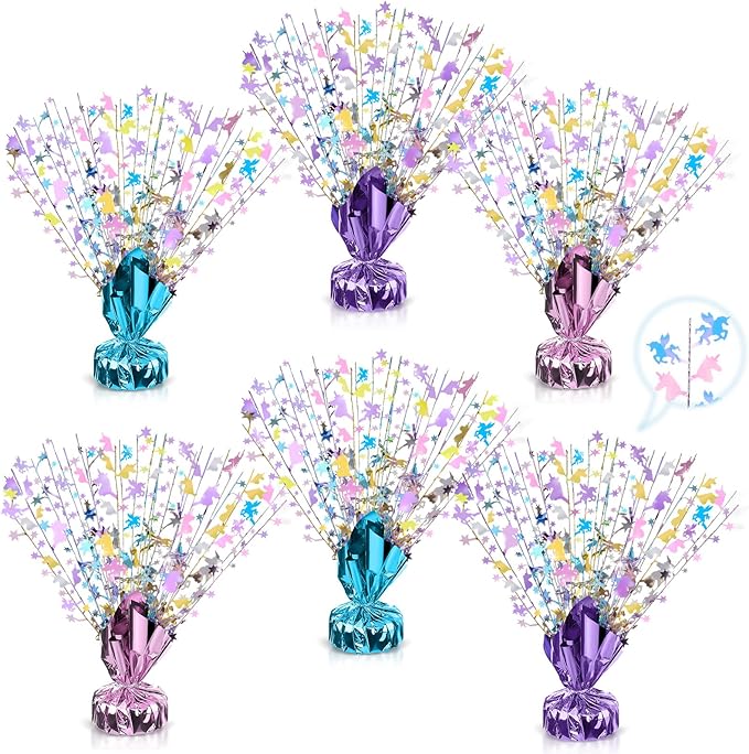 6 Pcs Table Decorations Rainbow Unicorns Metallic Gleam Foil Spray