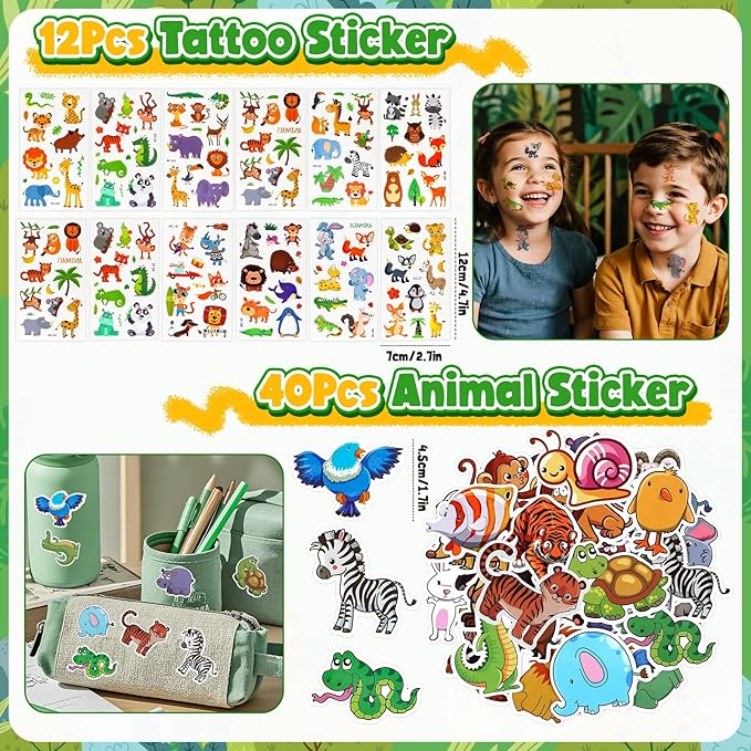 136Pcs Safari Party Favors Jungle Birthday Supplies for Kids Wooden