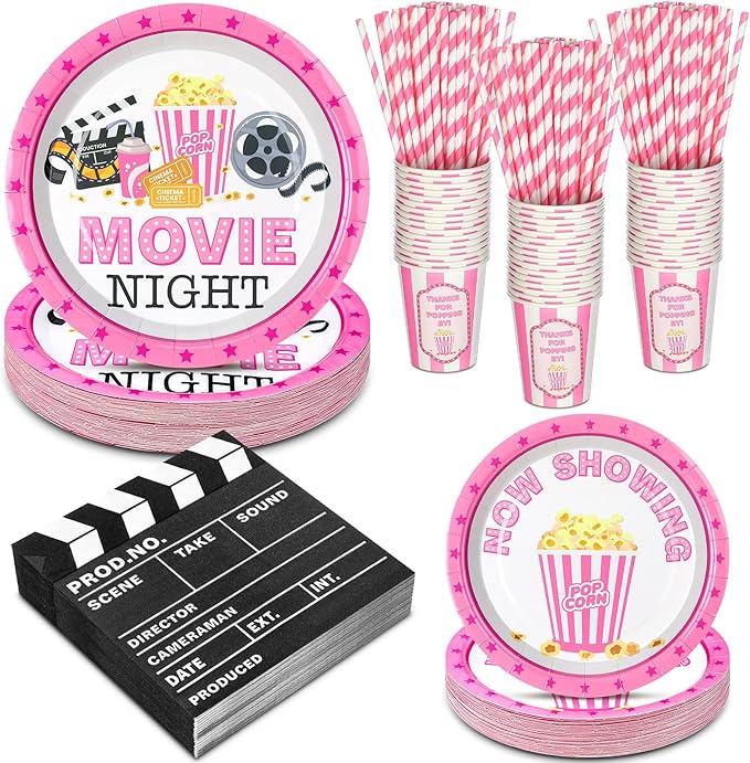180 Pcs Movie Night Party Supplies Pink Movie Theme Birthday