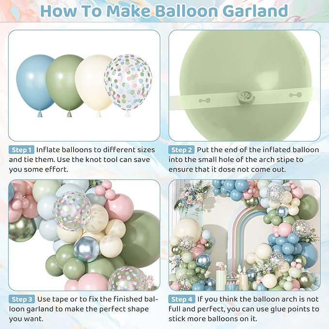 Ouddy Party Pink Dusty Blue Green Balloons Garland Arch Kit,