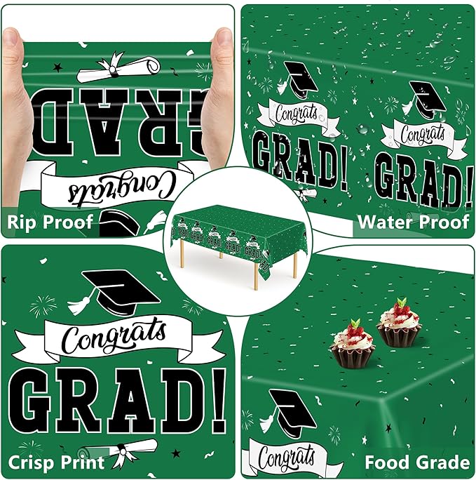 QZYL 2 PCS Graduation Tablecloth, 108" X 54" Green Graduation Table