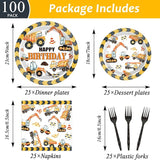 100 Pcs Construction Birthday Party Plates and Napkins Set Dump