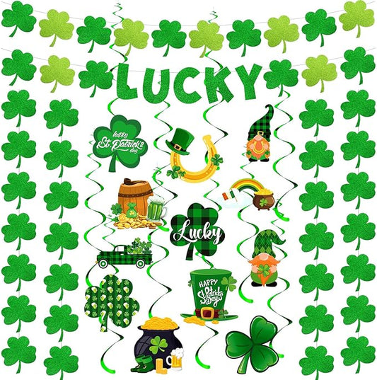 30 Pcs St Patrick's Day Decorations Set Hanging Swirls Green