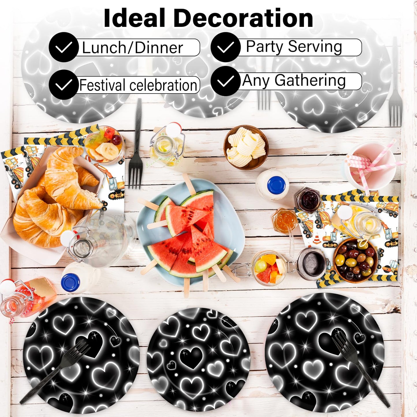 Qyeahkj 100 Pcs 2000s Party Plates Napkins Forks Set Black Heart