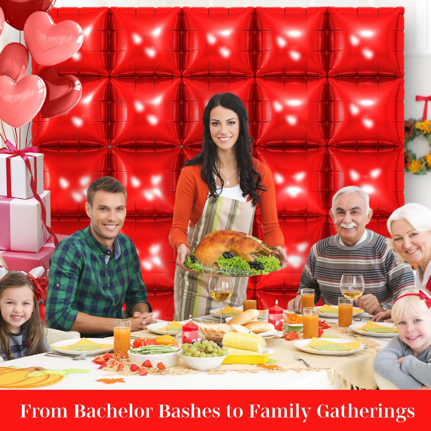 Red Square Foil Balloons 25 Pcs Metallic Red Balloons Wall Backdrop