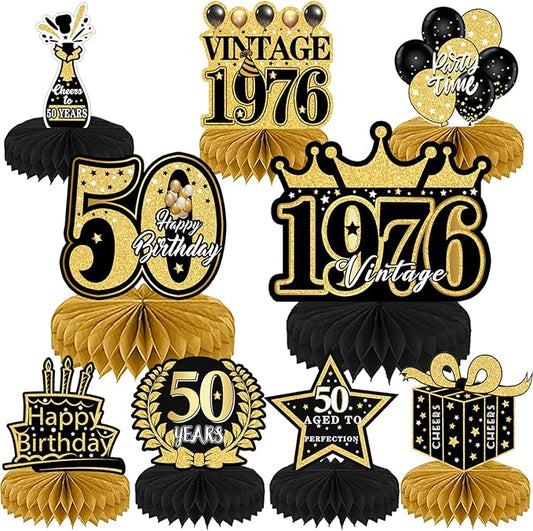 50th Birthday Decorations for Men - 9Pcs Black Gold 50th Birthday