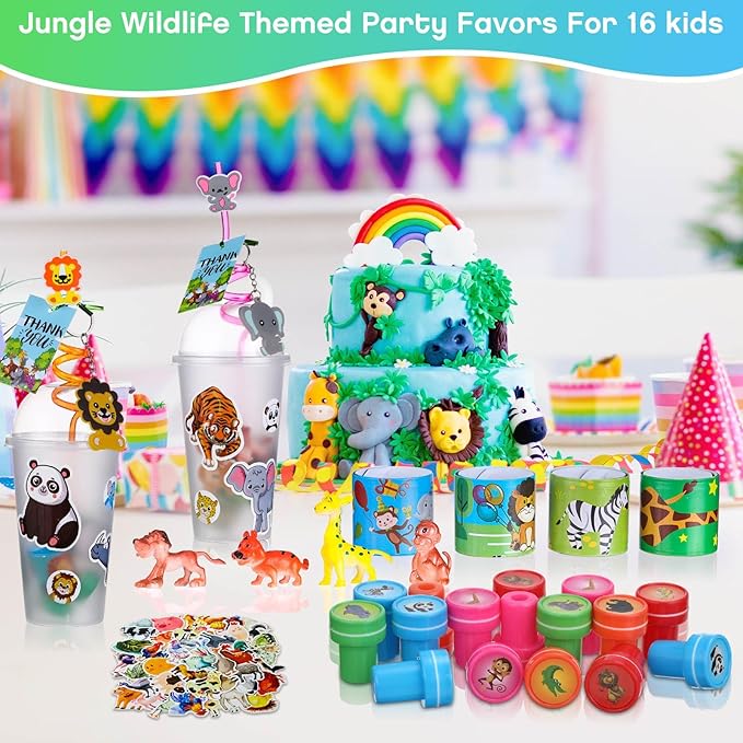 212 Pcs Jungle Safari Party Favors Set for Kids Wild Animals Theme