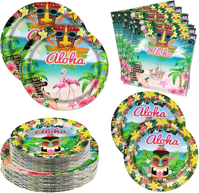 180PCS Hawaiian Aloha Party Supplies Serve 60 Luau Tropical Paper
