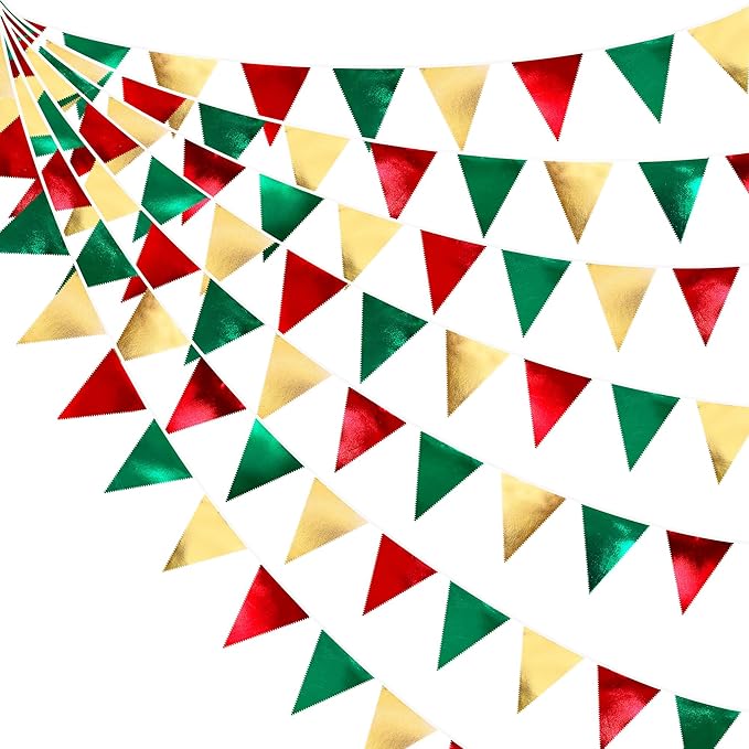 Christmas Party Decorations Triangle Pennant Banner Flag Red Green