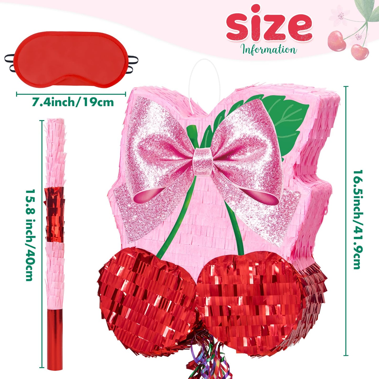 WERNNSAI Cherry Piñata - Pink Bow Party Decorations Cherry Bow piñata