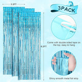 Voircoloria 3 Pack 3.3x8.2 Feet Light Blue Foil Fringe Backdrop