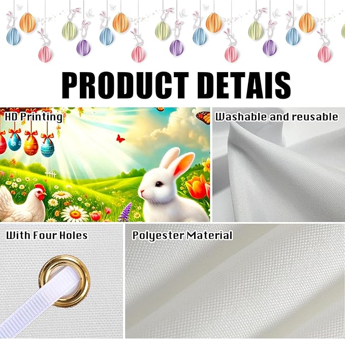 Nuxovilar Easter Banner Polyester 43x70.86 Inches Large Easter Banner