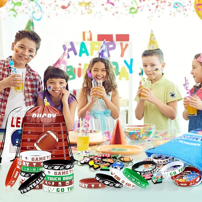 110 Pcs Football Party Favors Drawstring Backpack with Keychains