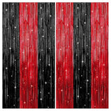 KatchOn Red and Black Fringe Curtain - 6.4x8 Ft Pack of 2 | Red and