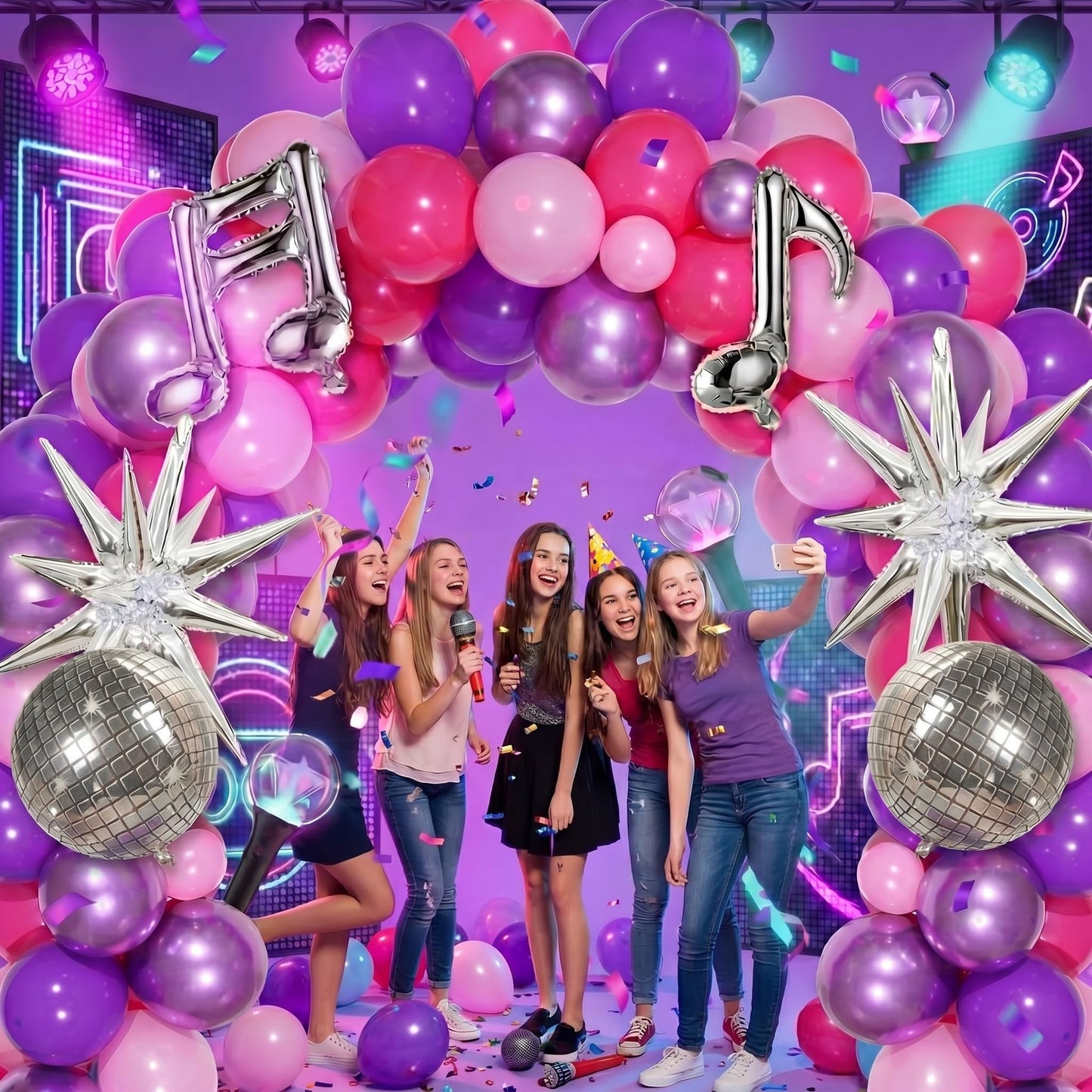 Sumind 144 Pcs K pop Party Decorations with Pink Purple Metallic Music