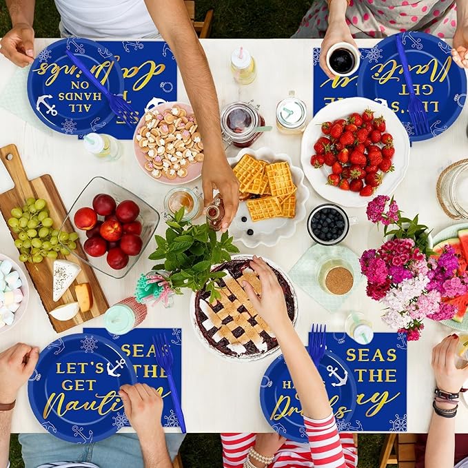 96 Pcs Nautical Bachelorette Party Plates and Napkins for Let's Get