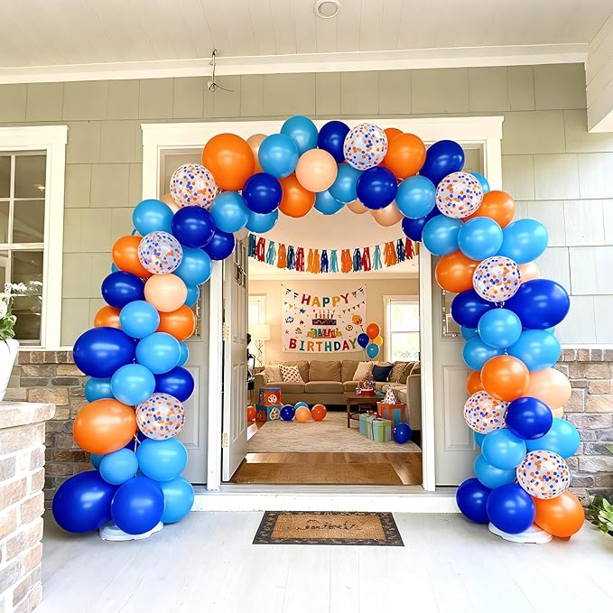 Bezente Orange and Blue Balloons Kit, 60pcs 12 inch Light Royal Blue