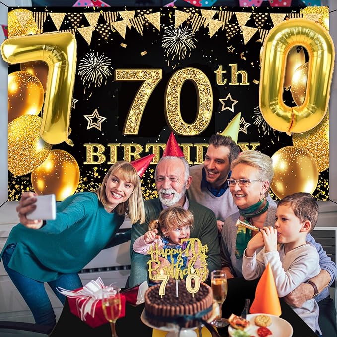 70th Birthday Decorations Men Women with 70th Birthday Banner Black