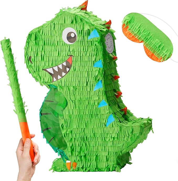 Dinosaur Pinata with Plastic Bat and Paper Blindfold 15.5H X 10.5W X