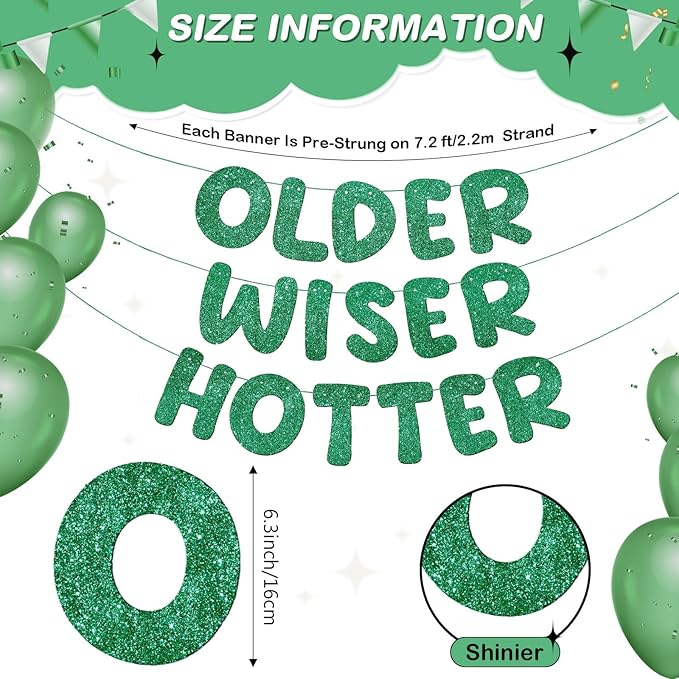Fulmoon Set of 3 Pre Strung Older Wiser Hotter Glitter Banner Funny #7