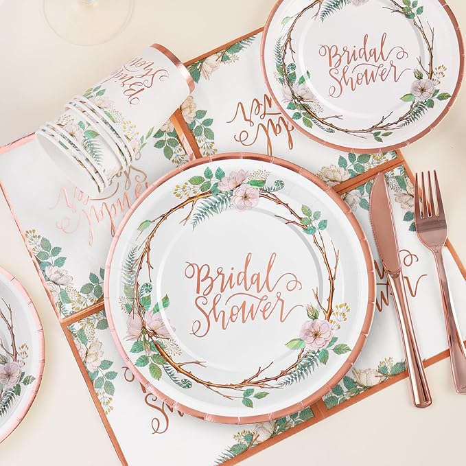 Rose Gold Bridal Shower Decorations 168Pcs Bridal Shower Plates and