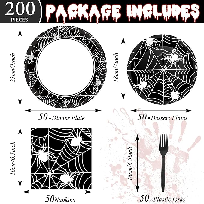 50 Guests Halloween Spider Web Plates and Napkins Party Supplies